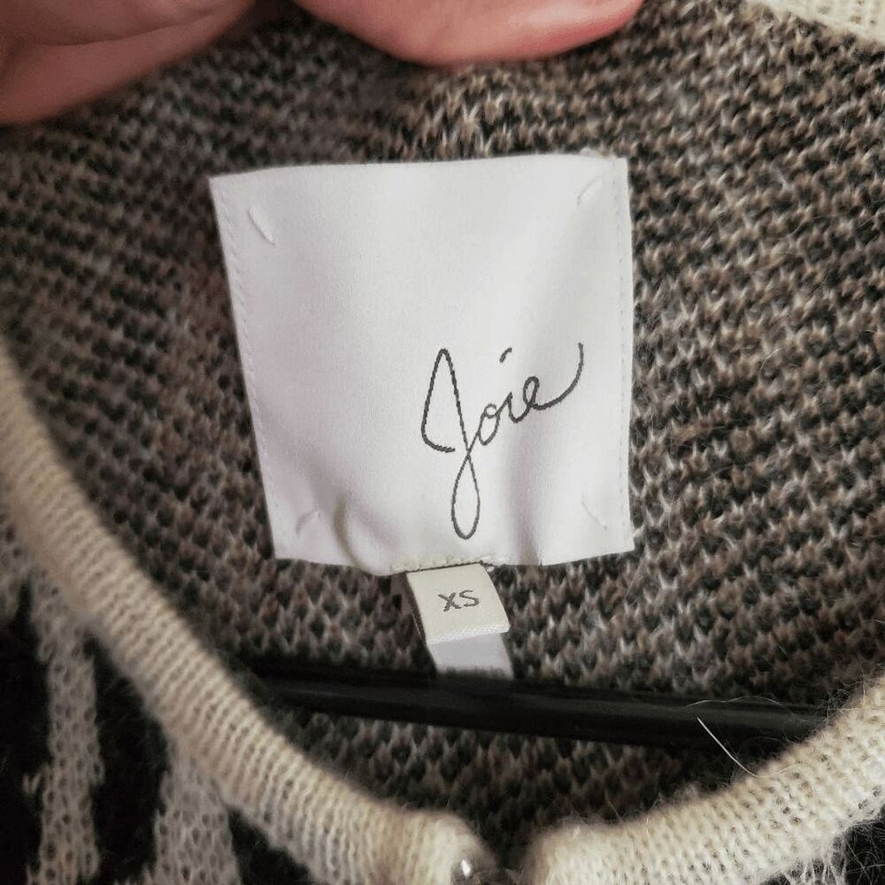 Joie Women's Leopard Print Wool Mohair Full Zip Sweater Animal Crew Extra Small - Picture 2 of 6